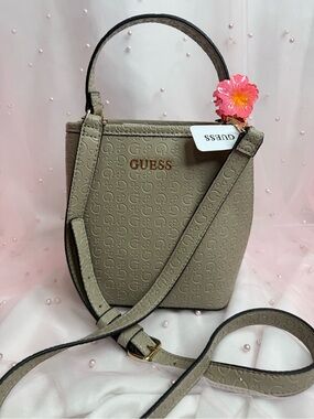 GUESS Taupe Lenny Mini Bucket Bag